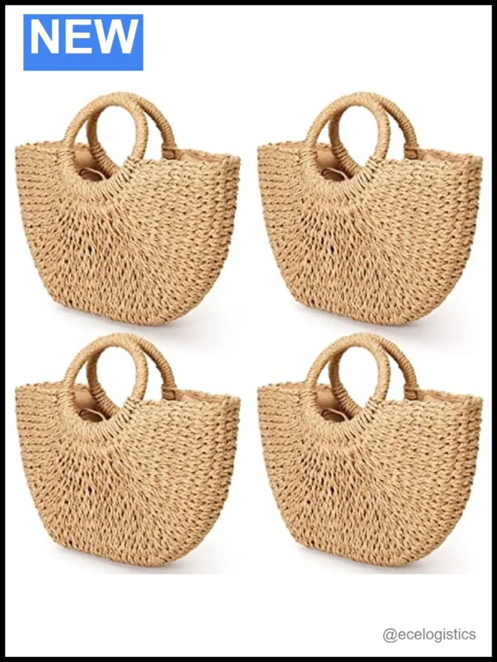 4 Pack Straw Woven Beach Tote Bags Women Top Handle Summer